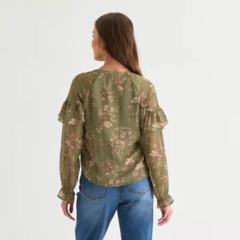 Frye and Co. Womens Split Crew Neck Long Sleeve Blouse