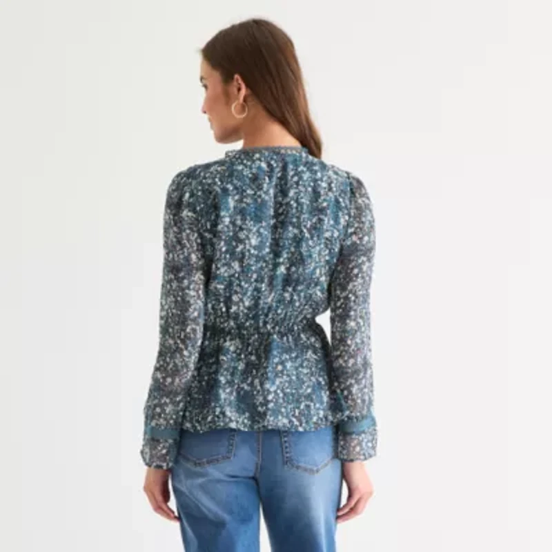 Frye and Co. Womens Split Crew Neck Long Sleeve Blouse