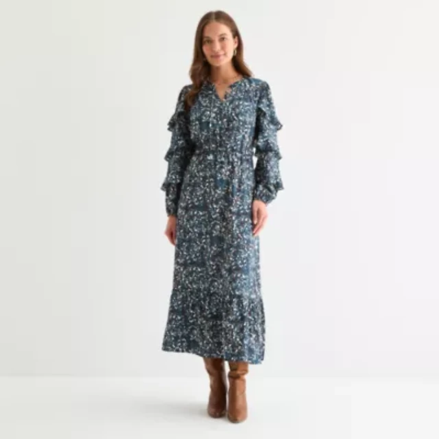 Frye and Co. Womens Long Sleeve Floral Maxi Dress | Brazos Mall