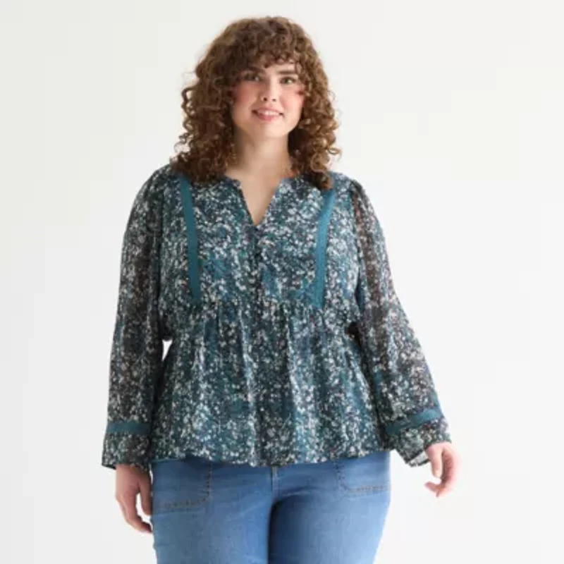 Frye and Co. Womens V Neck Plus Blouse