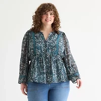 Frye and Co. Womens V Neck Plus Blouse