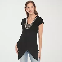 White Mark Womens V Neck Short Sleeve Tunic Top