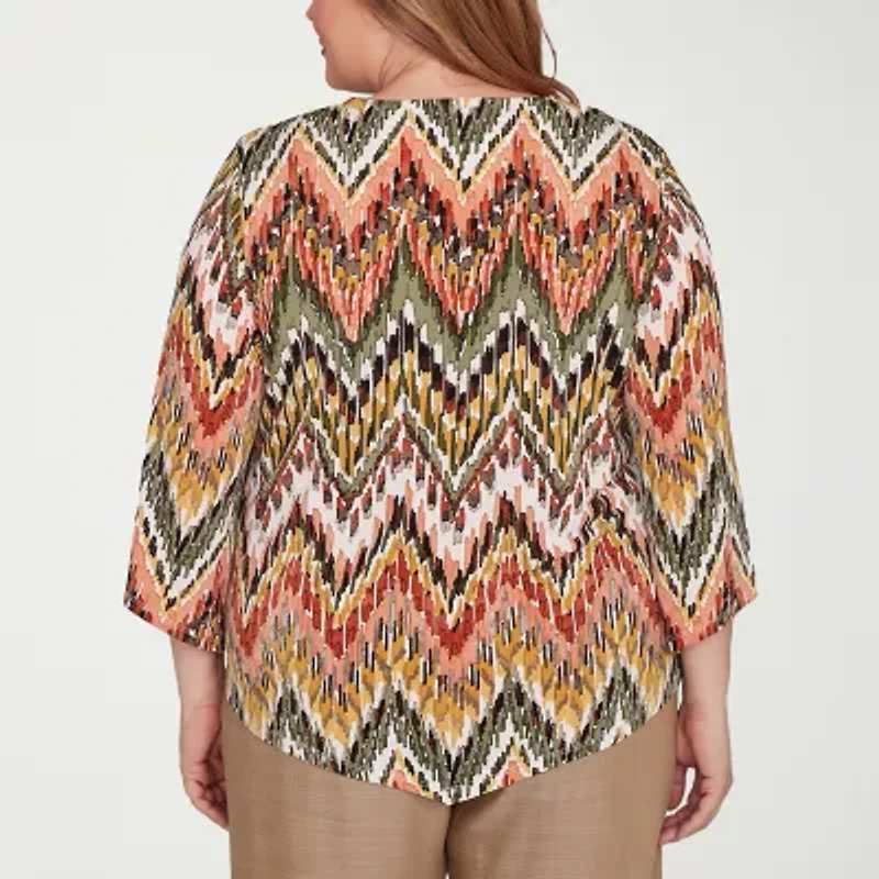 Alfred Dunner Copper Canyon Womens Crew Neck 3/4 Sleeve Plus T-Shirt