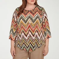 Alfred Dunner Copper Canyon Womens Crew Neck 3/4 Sleeve Plus T-Shirt