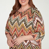 Alfred Dunner Copper Canyon Womens Crew Neck 3/4 Sleeve Plus T-Shirt