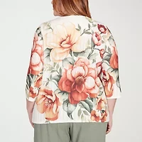 Alfred Dunner Copper Canyon Womens Split Crew Neck 3/4 Sleeve Plus T-Shirt