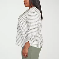 Alfred Dunner Copper Canyon Womens V Neck 3/4 Sleeve Plus T-Shirt