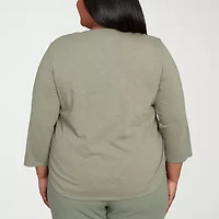 Alfred Dunner Copper Canyon Womens Crew Neck 3/4 Sleeve Plus T-Shirt