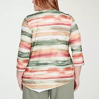 Alfred Dunner Copper Canyon Womens Crew Neck 3/4 Sleeve Plus T-Shirt