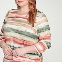 Alfred Dunner Copper Canyon Womens Crew Neck 3/4 Sleeve Plus T-Shirt