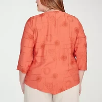 Alfred Dunner Copper Canyon Womens Crew Neck 3/4 Sleeve Plus Blouse