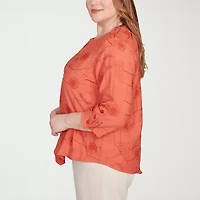 Alfred Dunner Copper Canyon Womens Crew Neck 3/4 Sleeve Plus Blouse