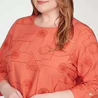 Alfred Dunner Copper Canyon Womens Crew Neck 3/4 Sleeve Plus Blouse