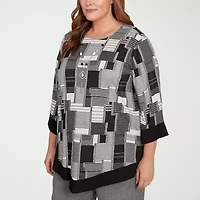 Alfred Dunner Santa Barbara Womens Crew Neck 3/4 Sleeve Plus T-Shirt