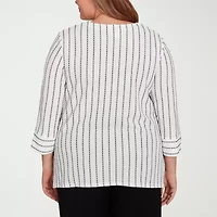Alfred Dunner Santa Barbara Womens Crew Neck 3/4 Sleeve Plus T-Shirt