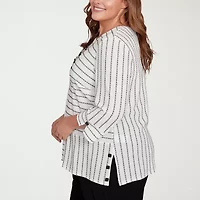 Alfred Dunner Santa Barbara Womens Crew Neck 3/4 Sleeve Plus T-Shirt