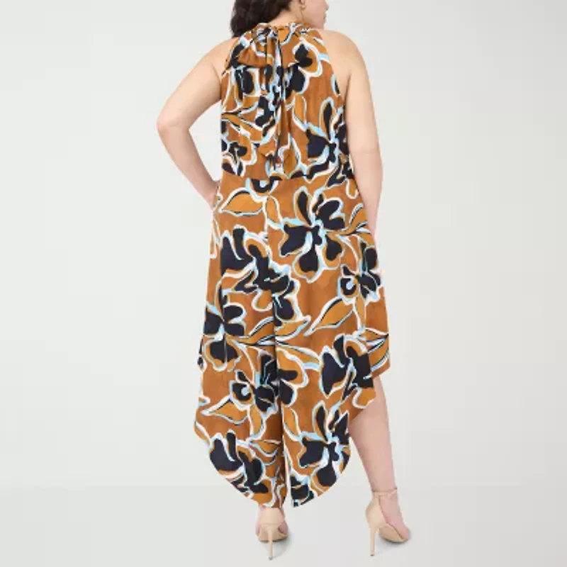 MSK Womens Halter Neck Sleeveless Plus Jumpsuit