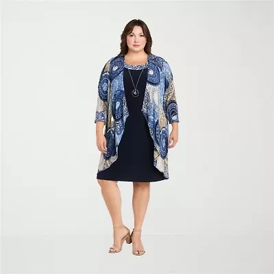 R & M Richards Womens Jacket Dress With Removable Necklace Plus