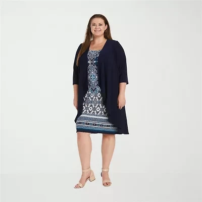 R & M Richards Womens Jacket Dress With Removable Necklace Plus