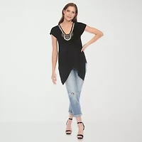 White Mark Womens V Neck Short Sleeve Tunic Top