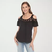 White Mark Womens Round Neck Short Sleeve Blouse