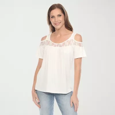 White Mark Womens Round Neck Short Sleeve Blouse