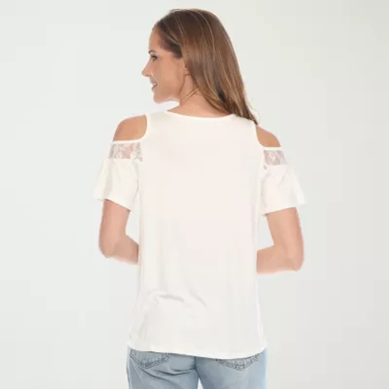 White Mark Womens Round Neck Short Sleeve Blouse