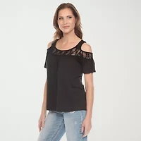 White Mark Womens Round Neck Short Sleeve Blouse