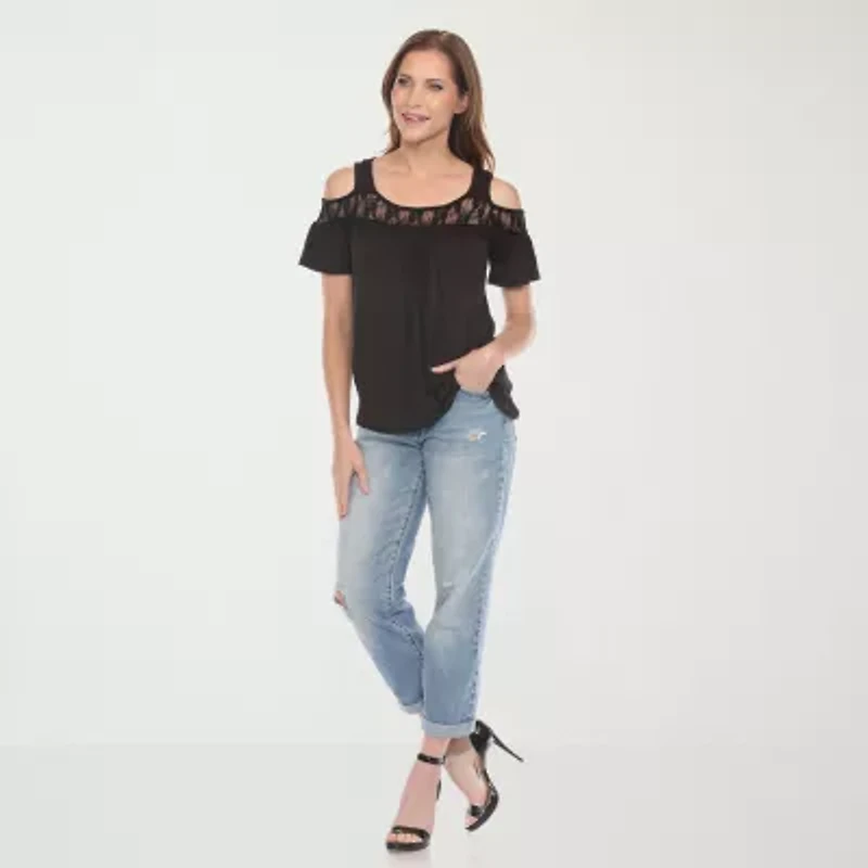 White Mark Womens Round Neck Short Sleeve Blouse