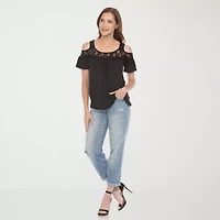 White Mark Womens Round Neck Short Sleeve Blouse