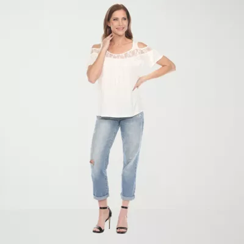 White Mark Womens Round Neck Short Sleeve Blouse