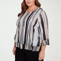 Alfred Dunner Santa Barbara Womens Crew Neck 3/4 Sleeve Plus T-Shirt