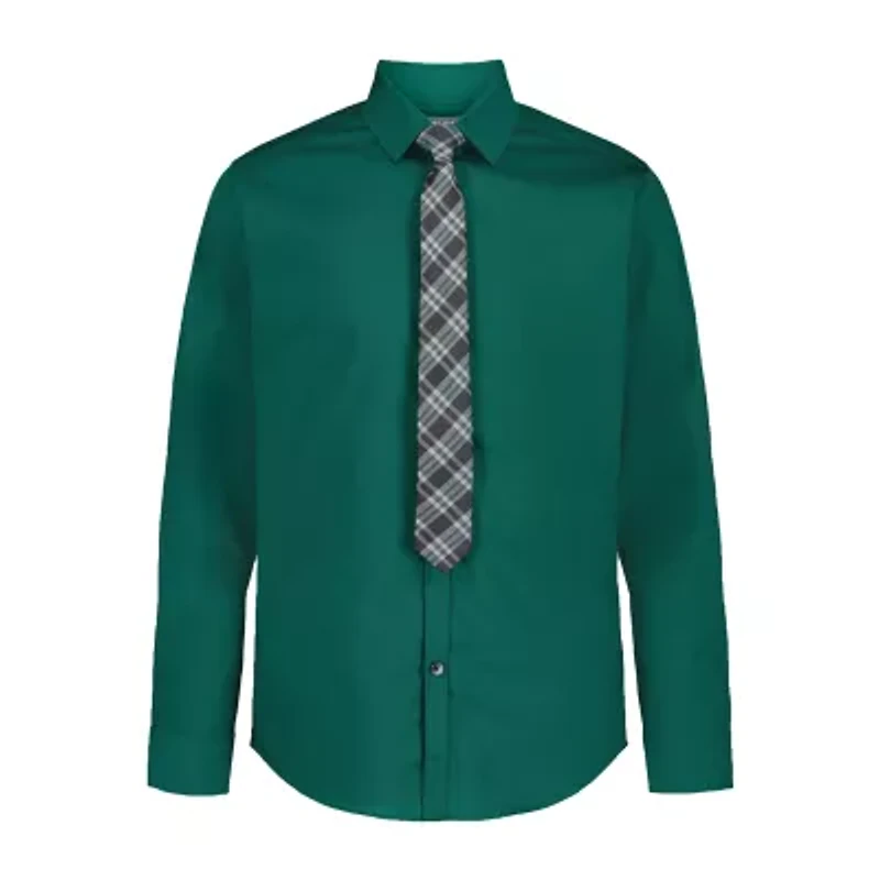 Van Heusen Little & Big Kid Boys Point Collar Long Sleeve Shirt + Tie Set