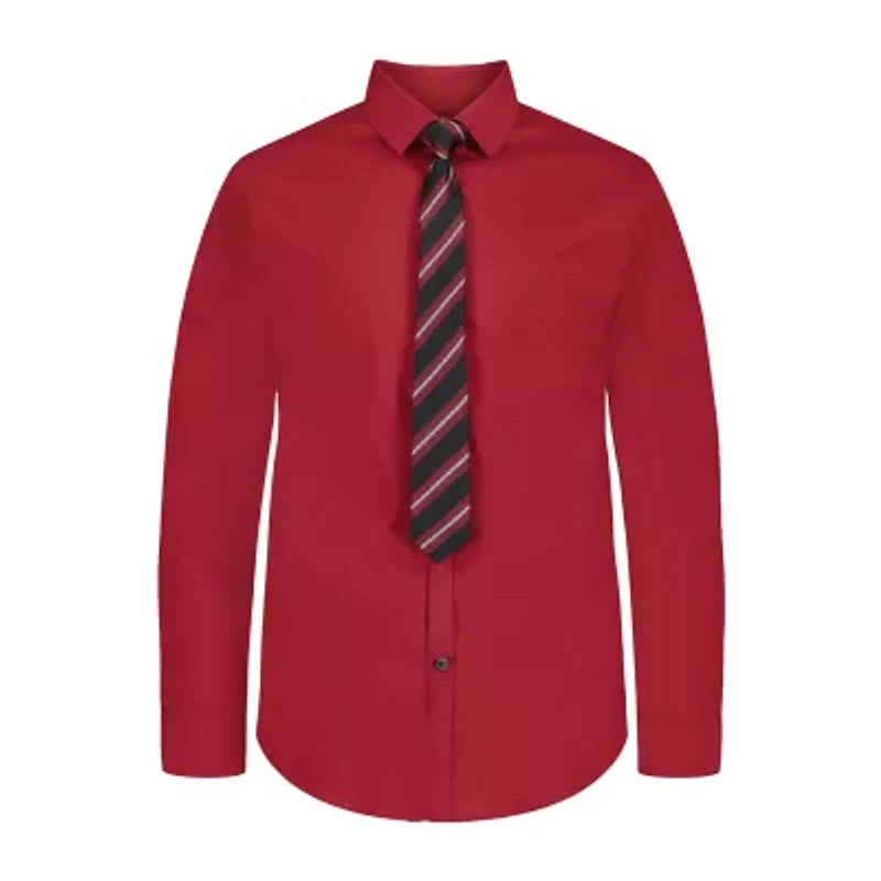 Van Heusen Little & Big Kid Boys Long Sleeve Point Collar Shirt + Tie Set