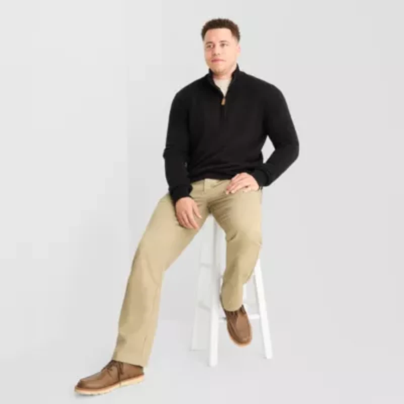 St. John's Bay Quarter Zip Big and Tall Mens Mock Neck Long Sleeve Pullover Sweater
