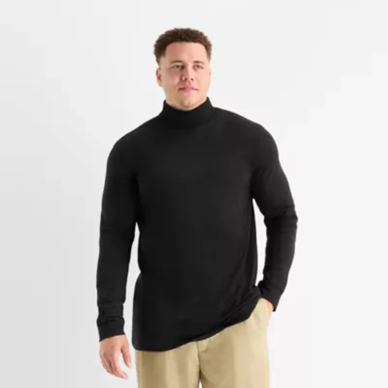 St. John's Bay Interlock Big and Tall Mens Long Sleeve Classic Fit Turtleneck