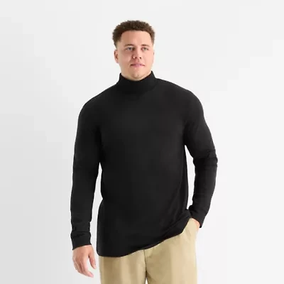 St. John's Bay Interlock Big and Tall Mens Long Sleeve Classic Fit Turtleneck