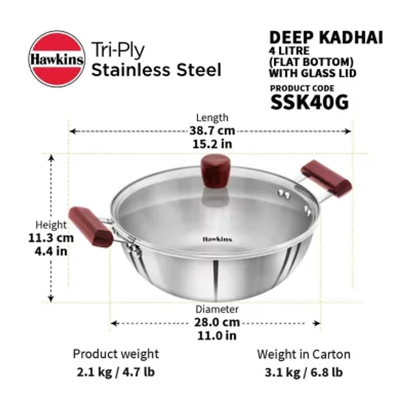 Hawkins Stainless Steel 4 Liter Deep Kadhai Pan