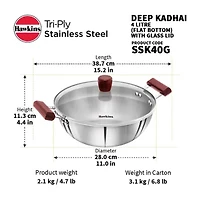 Hawkins Stainless Steel 4 Liter Deep Kadhai Pan