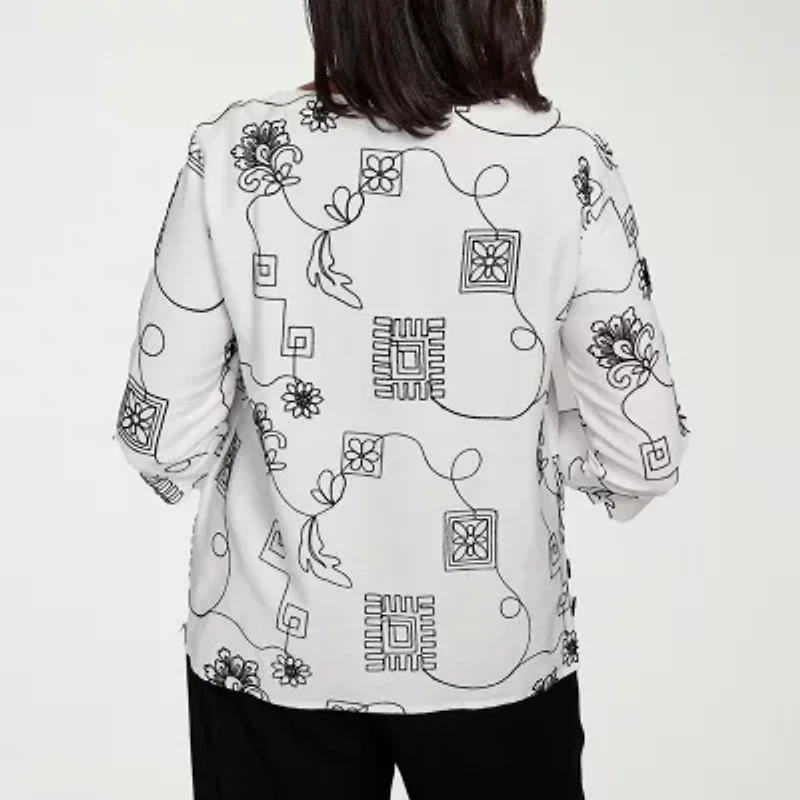 Alfred Dunner Santa Barbara Womens Crew Neck 3/4 Sleeve Blouse