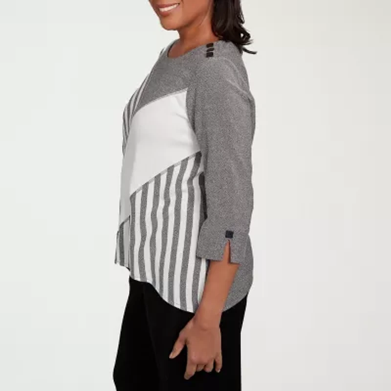 Alfred Dunner Santa Barbara Womens Crew Neck 3/4 Sleeve T-Shirt