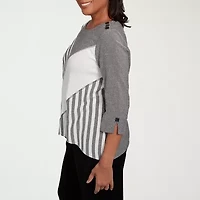 Alfred Dunner Santa Barbara Womens Crew Neck 3/4 Sleeve T-Shirt
