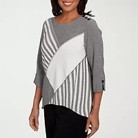 Alfred Dunner Santa Barbara Womens Crew Neck 3/4 Sleeve T-Shirt