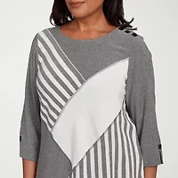 Alfred Dunner Santa Barbara Womens Crew Neck 3/4 Sleeve T-Shirt