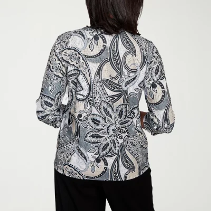 Alfred Dunner Santa Barbara Womens Crew Neck 3/4 Sleeve T-Shirt