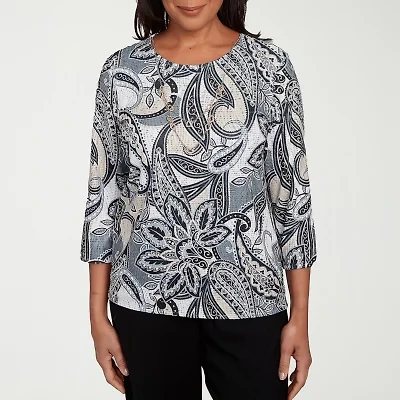 Alfred Dunner Santa Barbara Womens Crew Neck 3/4 Sleeve T-Shirt
