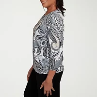 Alfred Dunner Santa Barbara Womens Crew Neck 3/4 Sleeve T-Shirt