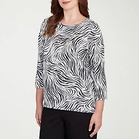 Alfred Dunner Santa Barbara Womens Crew Neck 3/4 Sleeve T-Shirt