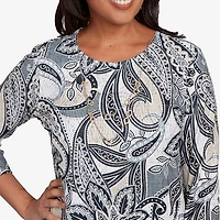 Alfred Dunner Santa Barbara Womens Crew Neck 3/4 Sleeve T-Shirt