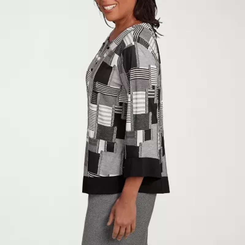 Alfred Dunner Santa Barbara Womens Crew Neck 3/4 Sleeve T-Shirt